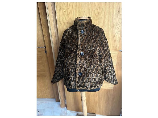 Abrigo Fendi FF Monograma Viscosa Marrón Castaño - vista 20
