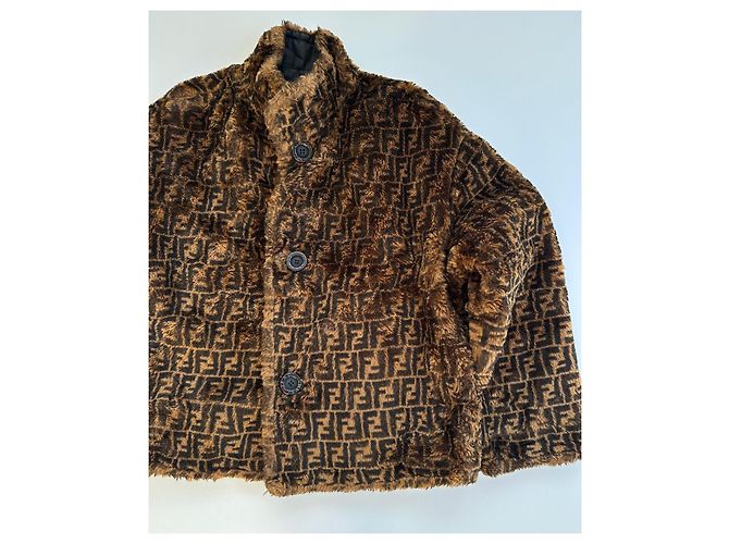 Abrigo Fendi FF Monograma Viscosa Marrón Castaño - vista 5