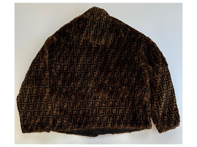 Abrigo Fendi FF Monograma Viscosa Marrón Castaño - vista 6