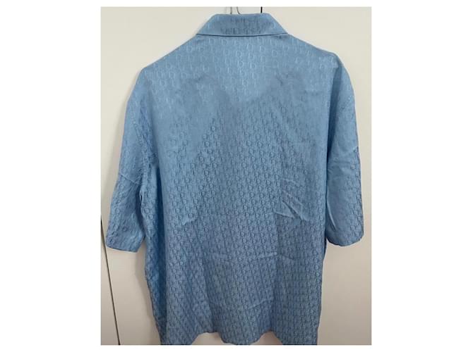 Camicia a maniche corte Oblique Dior azzurro seta e cotone Blu chiaro - vista 2