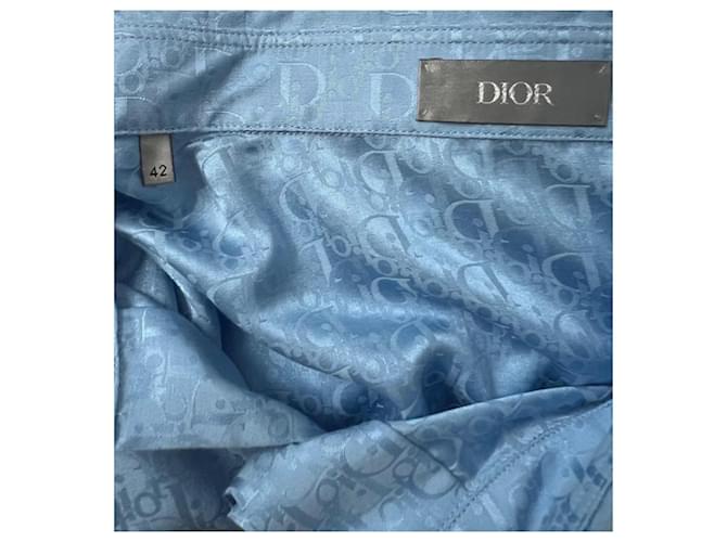 Camicia a maniche corte Oblique Dior azzurro seta e cotone Blu chiaro - vista 4