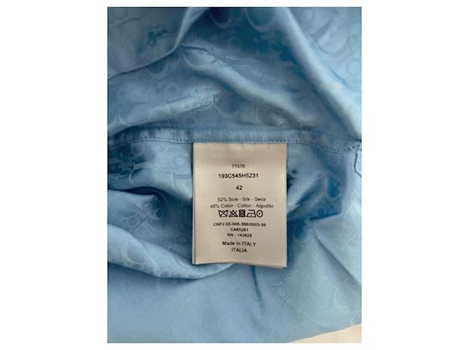 Camicia a maniche corte Oblique Dior azzurro seta e cotone Blu chiaro - vista 5