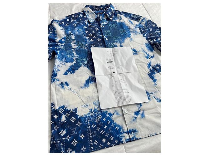 Camicia Louis Vuitton Monogram Bandana in cotone blu e bianca Bianco Multicolore Monogramma - vista 2