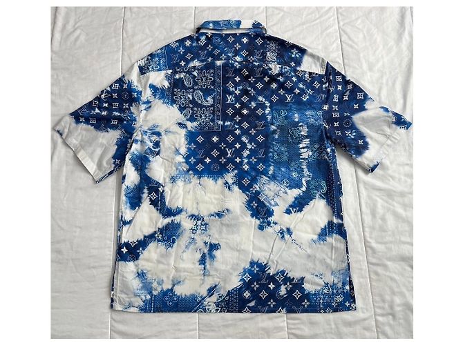 Camicia Louis Vuitton Monogram Bandana in cotone blu e bianca Bianco Multicolore Monogramma - vista 3
