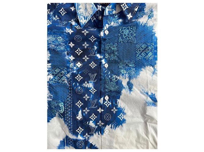 Camicia Louis Vuitton Monogram Bandana in cotone blu e bianca Bianco Multicolore Monogramma - vista 5
