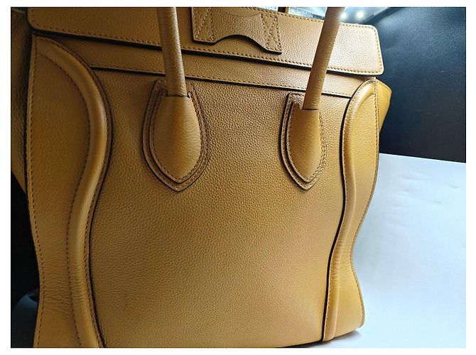 Céline Borsa a Mano Celine Luggage in Pelle Gialla Giallo - vista 7