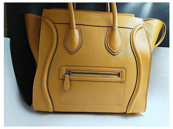 Céline Borsa a Mano Celine Luggage in Pelle Gialla Giallo - vista 8