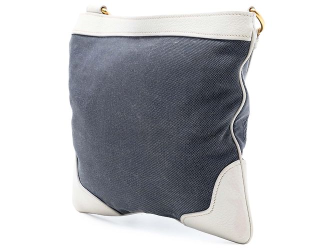 Borsa a tracolla in tela blu Canapa con logo Prada - vista 2