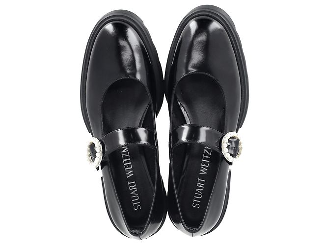 Stuart Weitzman Nolita Mary Janes con Piattaforma in Pelle Verniciata Nera Nero - vista 3