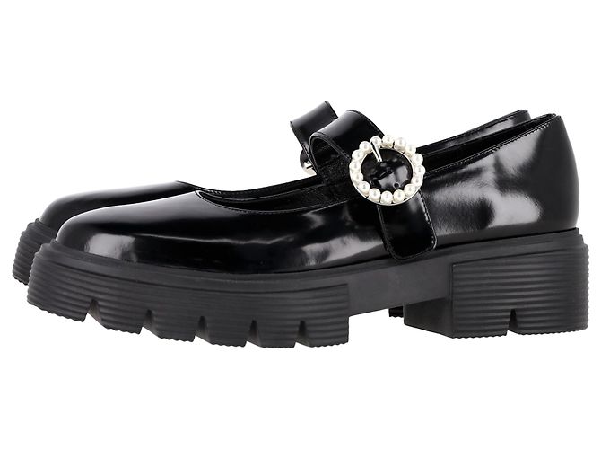 Stuart Weitzman Nolita Mary Janes con Piattaforma in Pelle Verniciata Nera Nero - vista 4