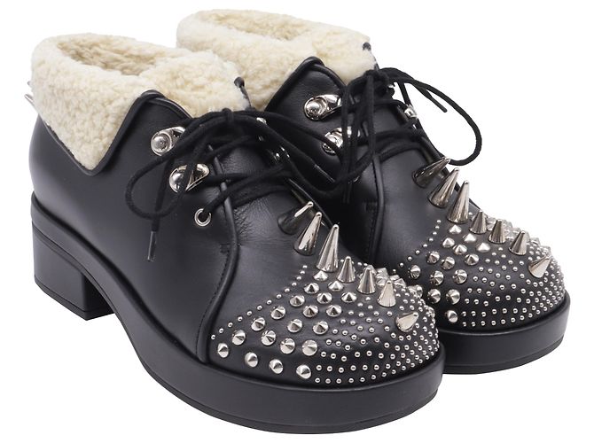 Botines Gucci Harlem Spike de cuero negro con forro de shearling - vista 3