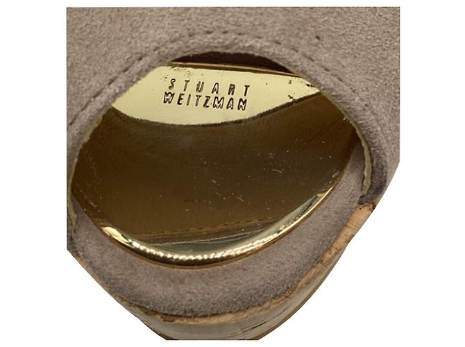 Stuart Weitzman Anna Décolleté Wedge Peep-Toe in Camoscio Marrone Rosso - vista 10