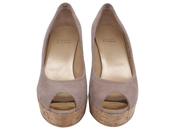 Stuart Weitzman Anna Décolleté Wedge Peep-Toe in Camoscio Marrone Rosso - vista 2