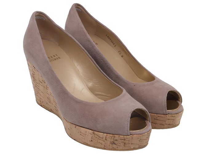 Stuart Weitzman Anna Décolleté Wedge Peep-Toe in Camoscio Marrone Rosso - vista 3