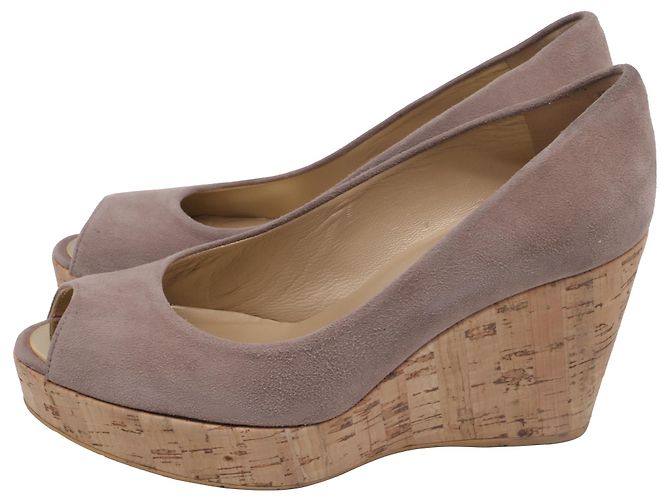 Stuart Weitzman Anna Décolleté Wedge Peep-Toe in Camoscio Marrone Rosso - vista 5