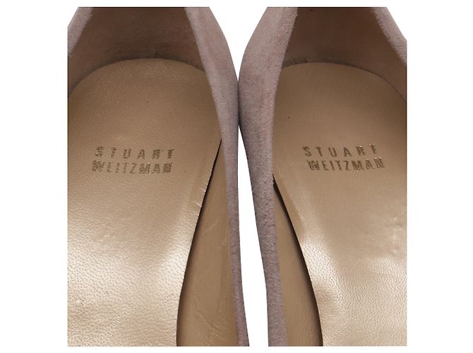 Stuart Weitzman Anna Décolleté Wedge Peep-Toe in Camoscio Marrone Rosso - vista 6