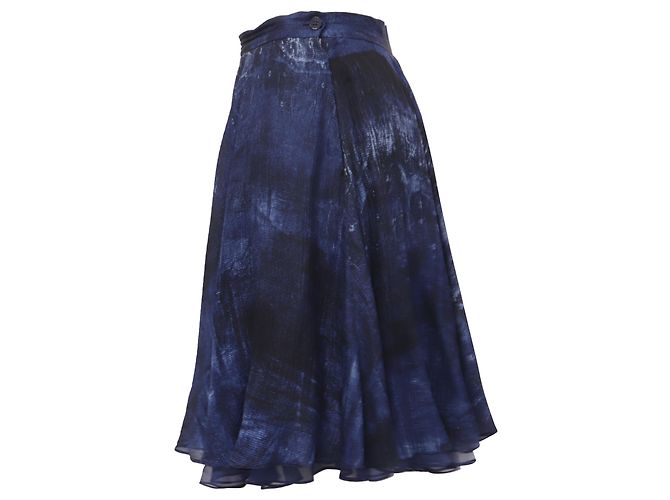 Falda Mini Circular Impresa Ralph Lauren en Seda Azul Marino - vista 2