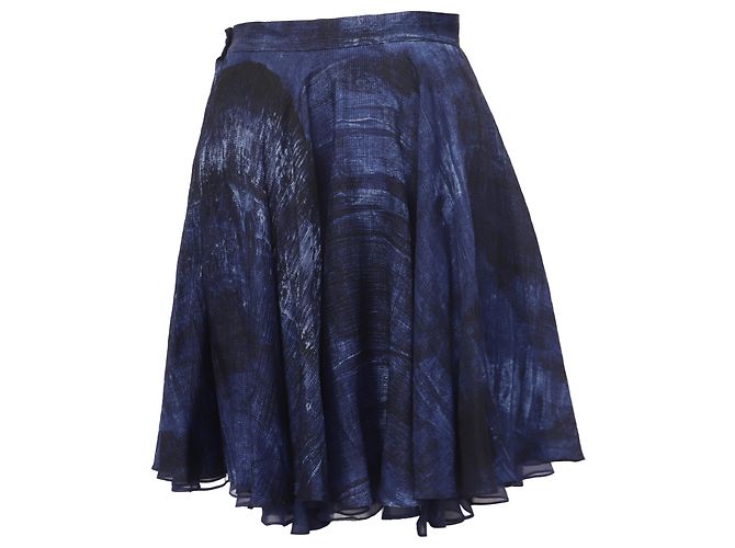 Falda Mini Circular Impresa Ralph Lauren en Seda Azul Marino - vista 3