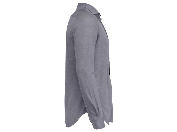 Loro Piana Button-Down Langarmhemd aus grauer Baumwolle - Ansicht 3