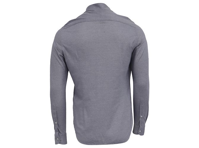 Loro Piana Button-Down Langarmhemd aus grauer Baumwolle - Ansicht 4