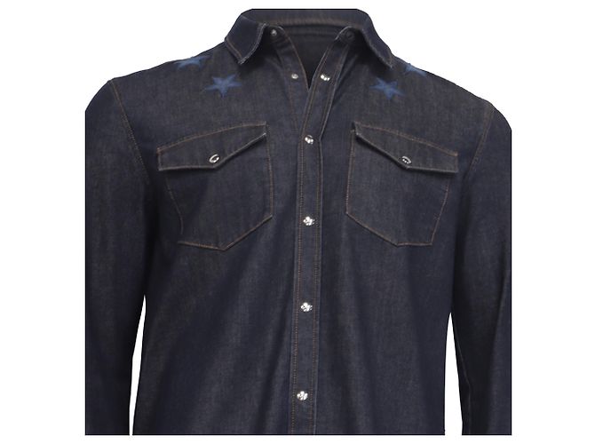 Camicia in denim blu con bottoni ricamata con stelle Givenchy - vista 2