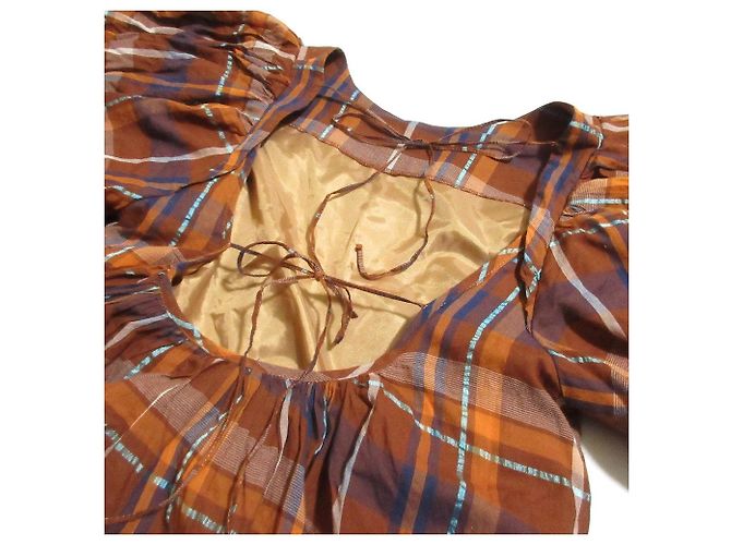 Autre Marque Uhr Check Kleid Braun Weiß Blau Orange - Ansicht 5