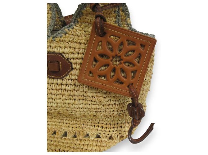 Autre Marque Genten Häkel-Raffia-Handtasche Beige - Ansicht 10