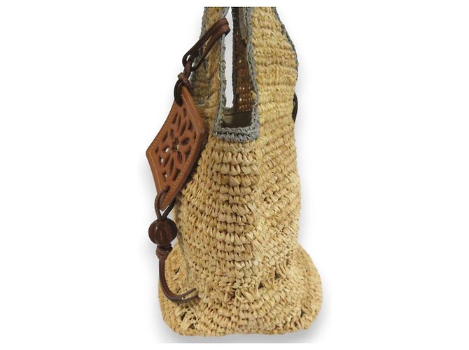 Autre Marque Genten Häkel-Raffia-Handtasche Beige - Ansicht 5