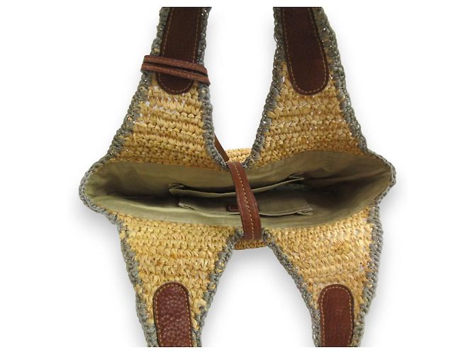 Autre Marque Genten Häkel-Raffia-Handtasche Beige - Ansicht 6