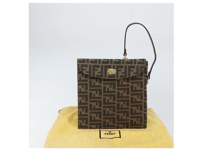 Borsa a mano in tela Zucca FENDI nera e marrone Auth 159734 Nero - vista 12