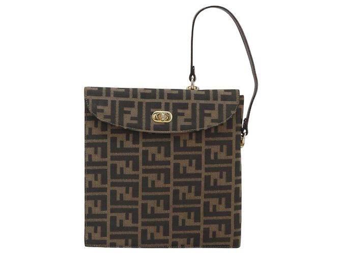 Borsa a mano in tela Zucca FENDI nera e marrone Auth 159734 Nero - vista 13