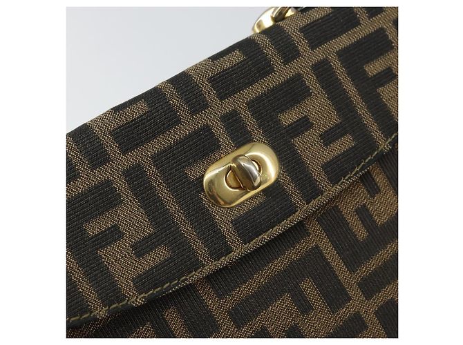 Borsa a mano in tela Zucca FENDI nera e marrone Auth 159734 Nero - vista 18