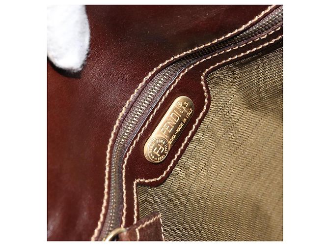 Borsa a mano in tela Zucca FENDI nera e marrone Auth 159734 Nero - vista 19