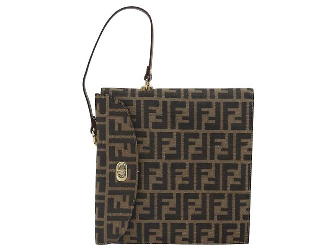 Borsa a mano in tela Zucca FENDI nera e marrone Auth 159734 Nero - vista 2