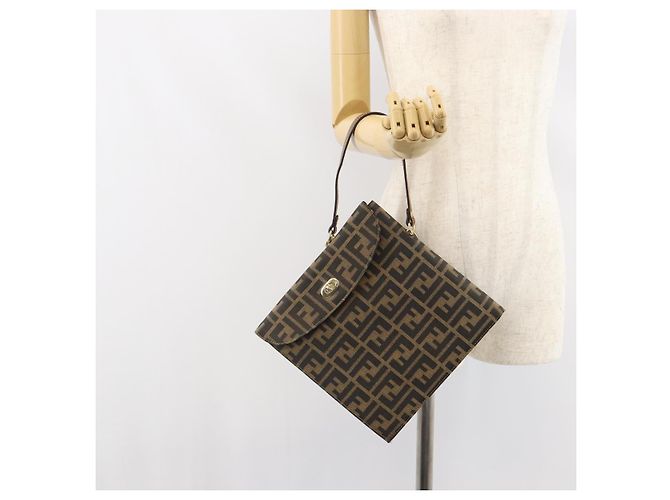 Borsa a mano in tela Zucca FENDI nera e marrone Auth 159734 Nero - vista 25