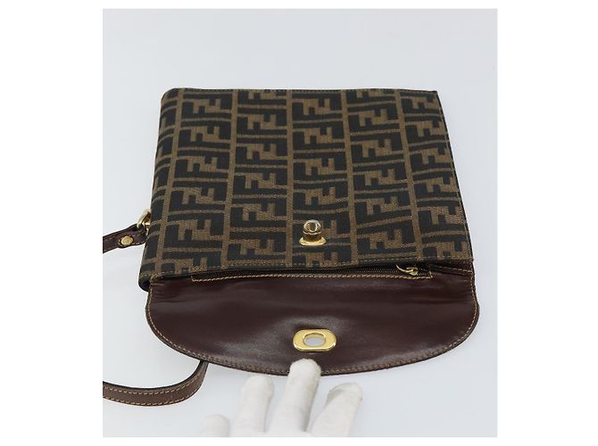 Borsa a mano in tela Zucca FENDI nera e marrone Auth 159734 Nero - vista 9