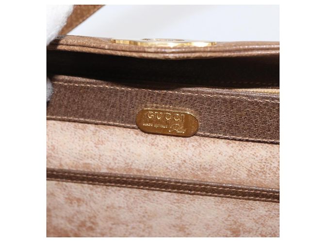 Gucci Bolsa de Ombro de Couro Marrom Dourado Auth 161660 - vista 17