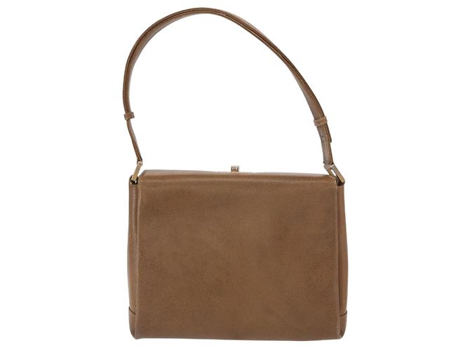 Gucci Bolsa de Ombro de Couro Marrom Dourado Auth 161660 - vista 2