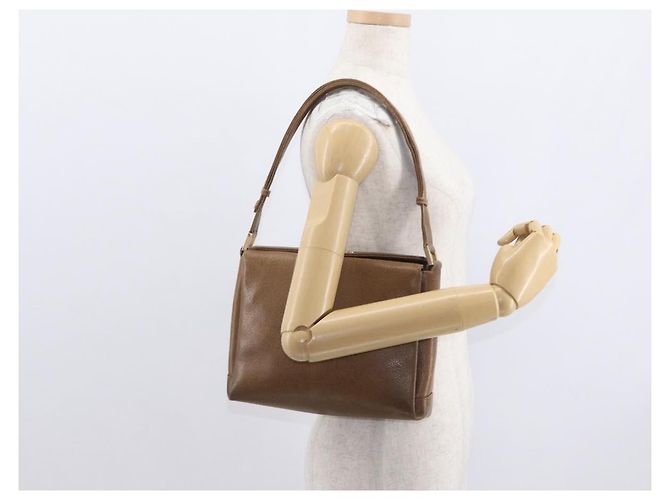 Gucci Bolsa de Ombro de Couro Marrom Dourado Auth 161660 - vista 22