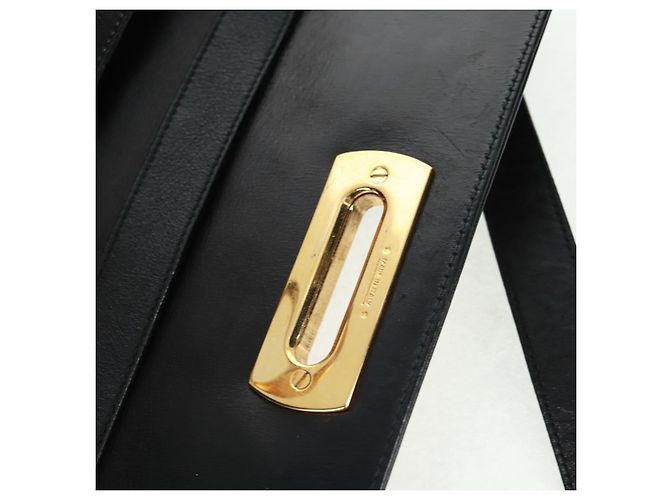 Borsa a Spalla Gancini in Pelle Nera e Oro Salvatore Ferragamo Auth 160020 Nero D'oro - vista 10
