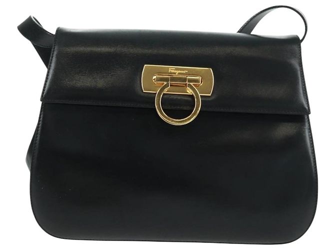 Borsa a Spalla Gancini in Pelle Nera e Oro Salvatore Ferragamo Auth 160020 Nero D'oro - vista 13