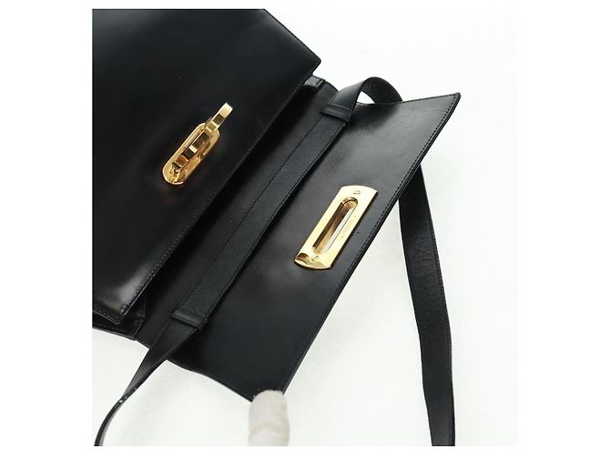 Borsa a Spalla Gancini in Pelle Nera e Oro Salvatore Ferragamo Auth 160020 Nero D'oro - vista 18