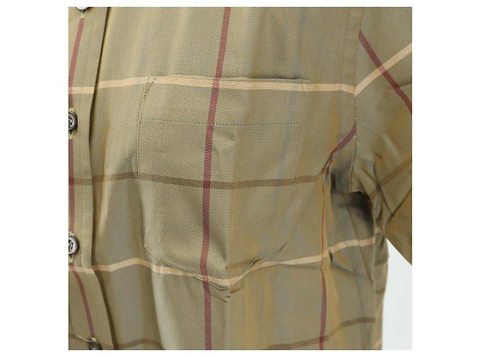 Camisa de manga corta de algodón beige con estampado Nova Check de Burberrys Auth am10420 - vista 6
