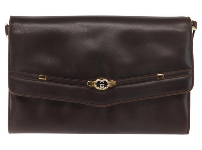 Borsa a Spalla in Pelle Marrone Scuro Gucci Oro 406 004 2008 Auth 161069 D'oro - vista 13