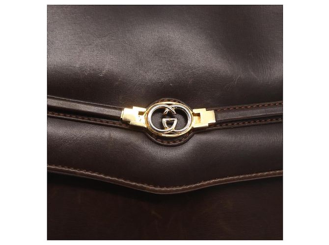 Borsa a Spalla in Pelle Marrone Scuro Gucci Oro 406 004 2008 Auth 161069 D'oro - vista 17