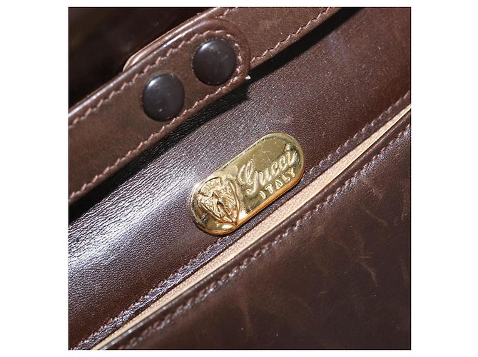 Borsa a Spalla in Pelle Marrone Scuro Gucci Oro 406 004 2008 Auth 161069 D'oro - vista 18