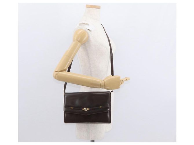 Borsa a Spalla in Pelle Marrone Scuro Gucci Oro 406 004 2008 Auth 161069 D'oro - vista 23