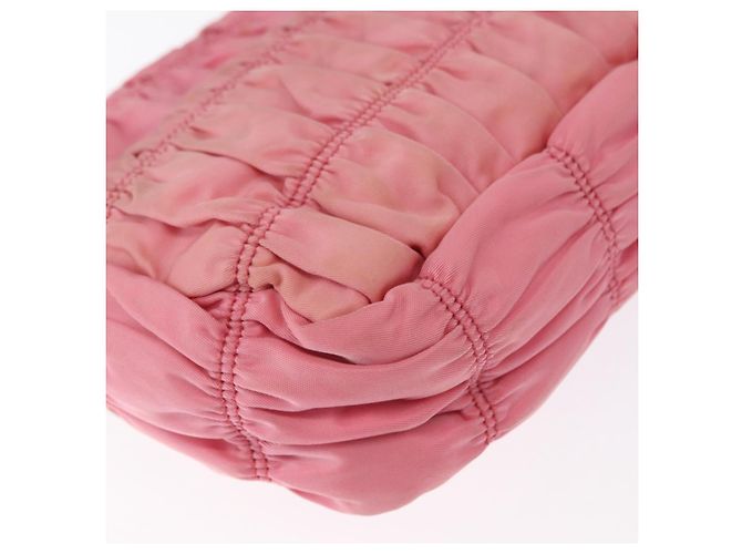 PRADA Borsa a Spalla con Catena Arricciata Nylon Rosa Argento Auth 161419 - vista 10