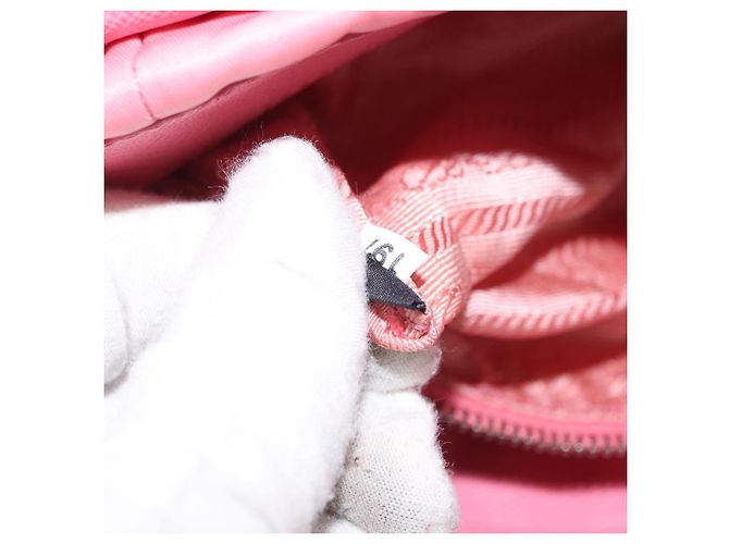 PRADA Borsa a Spalla con Catena Arricciata Nylon Rosa Argento Auth 161419 - vista 12