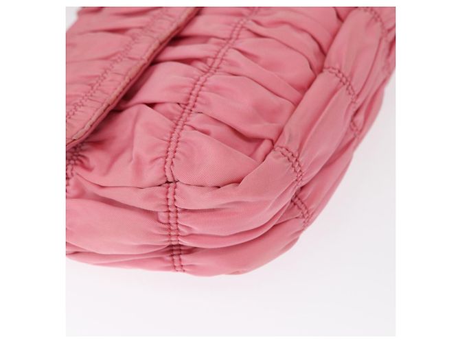 PRADA Borsa a Spalla con Catena Arricciata Nylon Rosa Argento Auth 161419 - vista 14